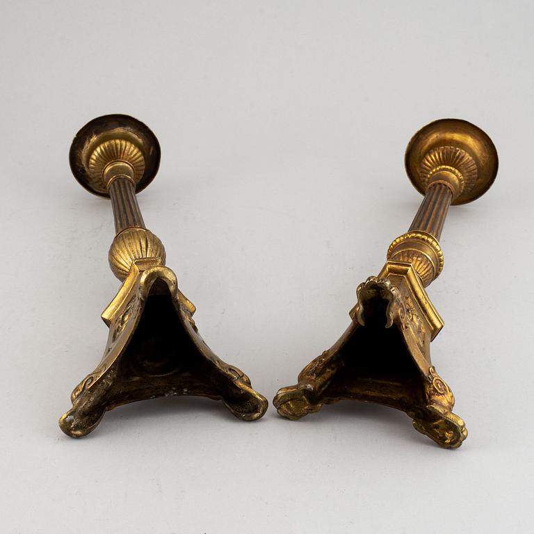 Two 19th century bronze altar candlesticks.