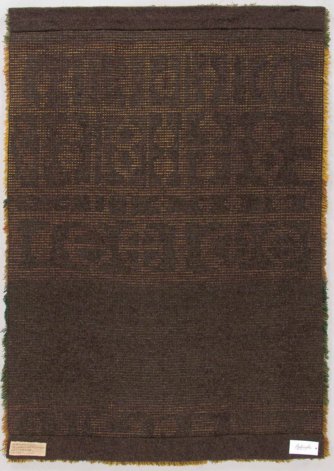 Tellervo Strömmer, ryijy, malli Wetterhoff. Noin 170 x 120 cm.