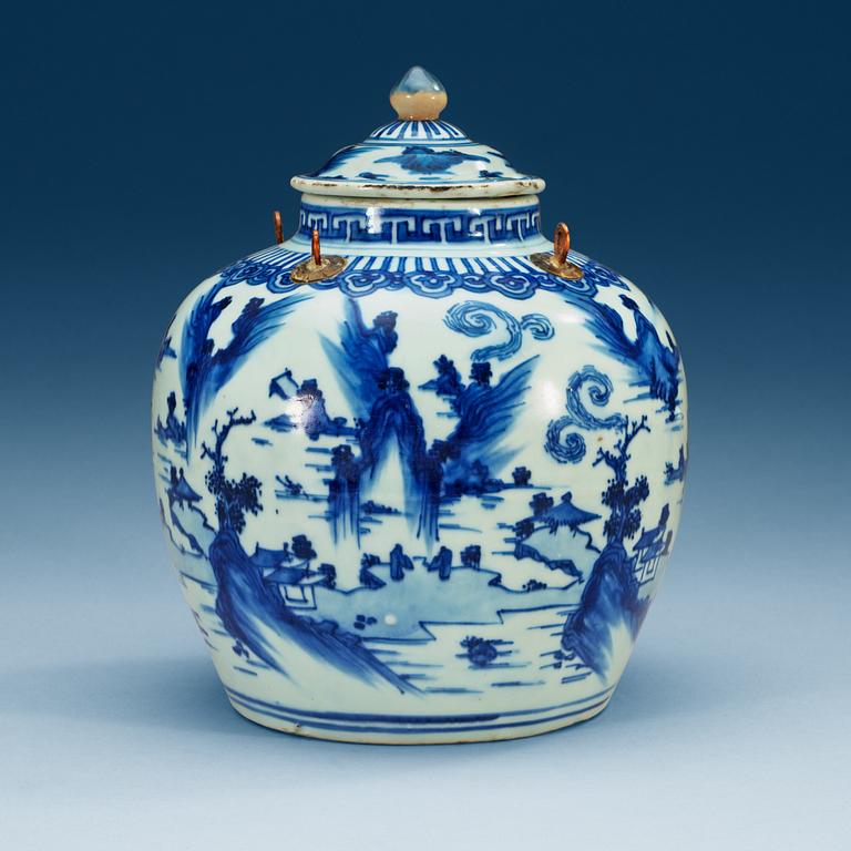 A blue and white jar with cover, Ming dynasty, Tianqi (1621-27).