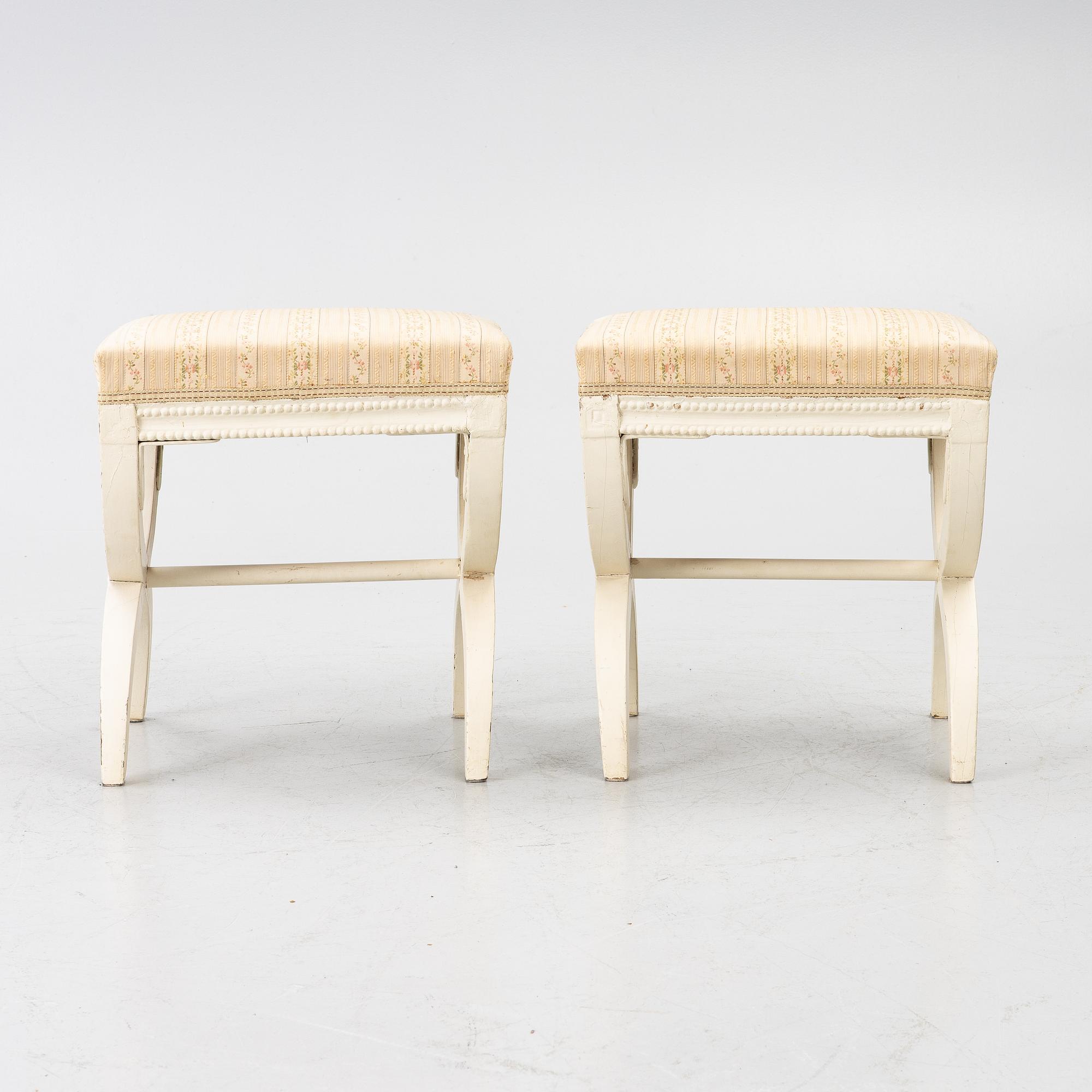 A pair of Late Gustavian stools, circa 1800.