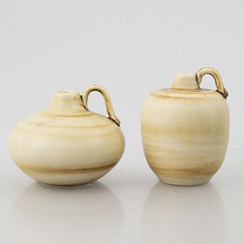 Gertrud Lönegren, a set of three stoneware vases and a dish, Rörstrand.