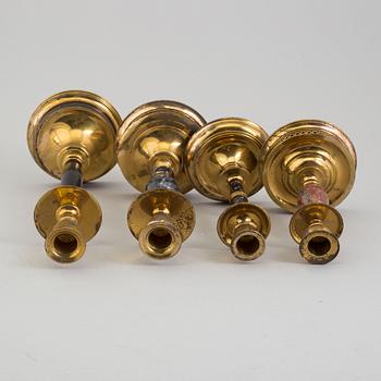 CARL HJALMAR NORRSTRÖM, four brass and stone candlesticks from Skultuna, numbered 073/300, 1997.