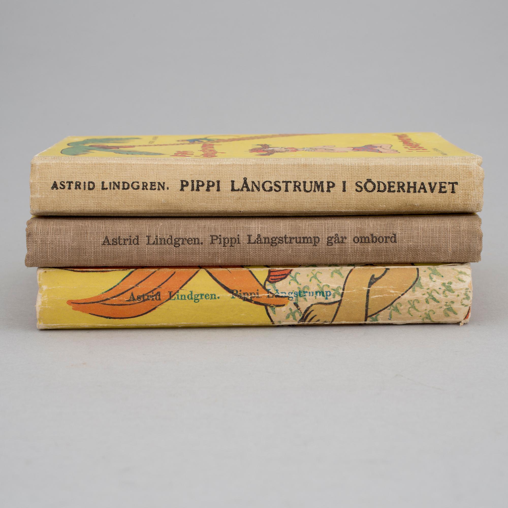 ASTRID LINDGREN, 3 böcker om Pippi Långstrump. Rabén & Sjögren, Stockholm 1946-48.