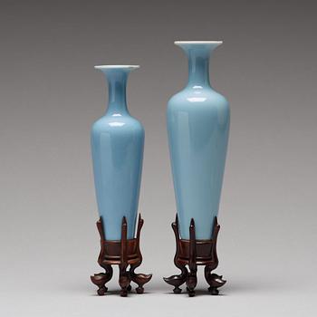 Two Chinese 'claire de lune' vases, Republic with Kangxi mark.