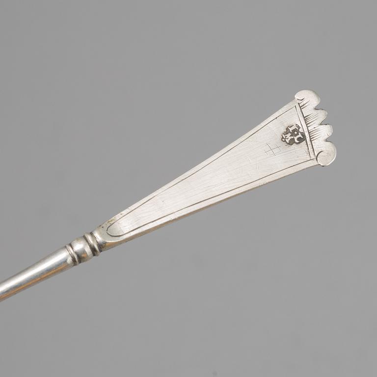 Two possibly Norwegian 17th century silver spoons, one unmarked one with makers mark ILM.