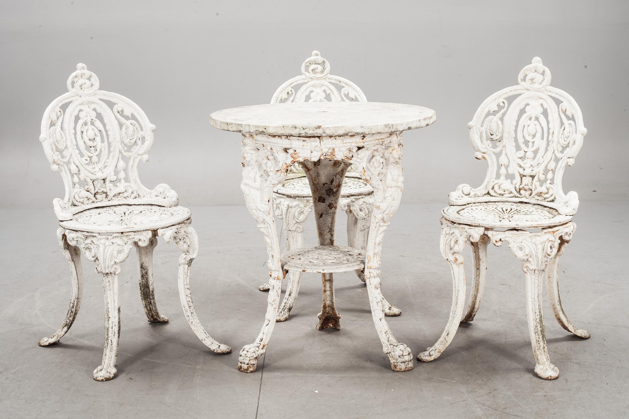 TRÄDGÅRDSGRUPP 4 delar, gjutjärn, 1800-talets andra hälft.