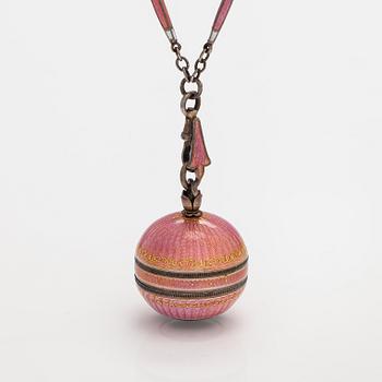 Halsband med klocka, silver och emalj. Tidigt 1900-tal.