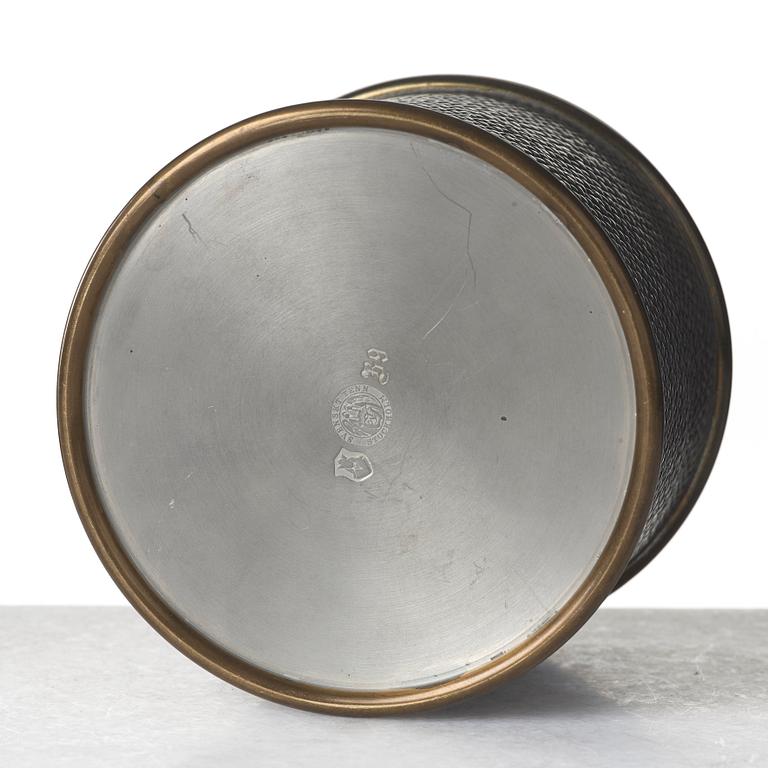 Björn Trägårdh, a pewter and brass jar with cover by Svenskt Tenn, Stockholm 1952.