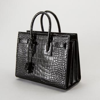 YVES SAINT LAURENT, a crocodile embossed green leather 'Sac du Jour small'.