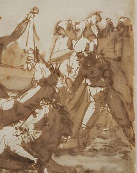 Johan Tobias Sergel, "Caricature Fru Grevinnan Ehrensvärd Insjunker i en sank Eng på Dymelstorp".