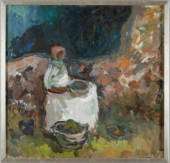 OKÄND KONSTNÄR, olja på pannå, otydligt signerad.