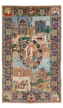 381. A pictoral Tabriz carpet of  'The Four Seasons', design, c. 293 x 178 cm.