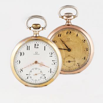 FICKUR, Omega, låghaltig silver, 2 st, 1900-talets första hälft.