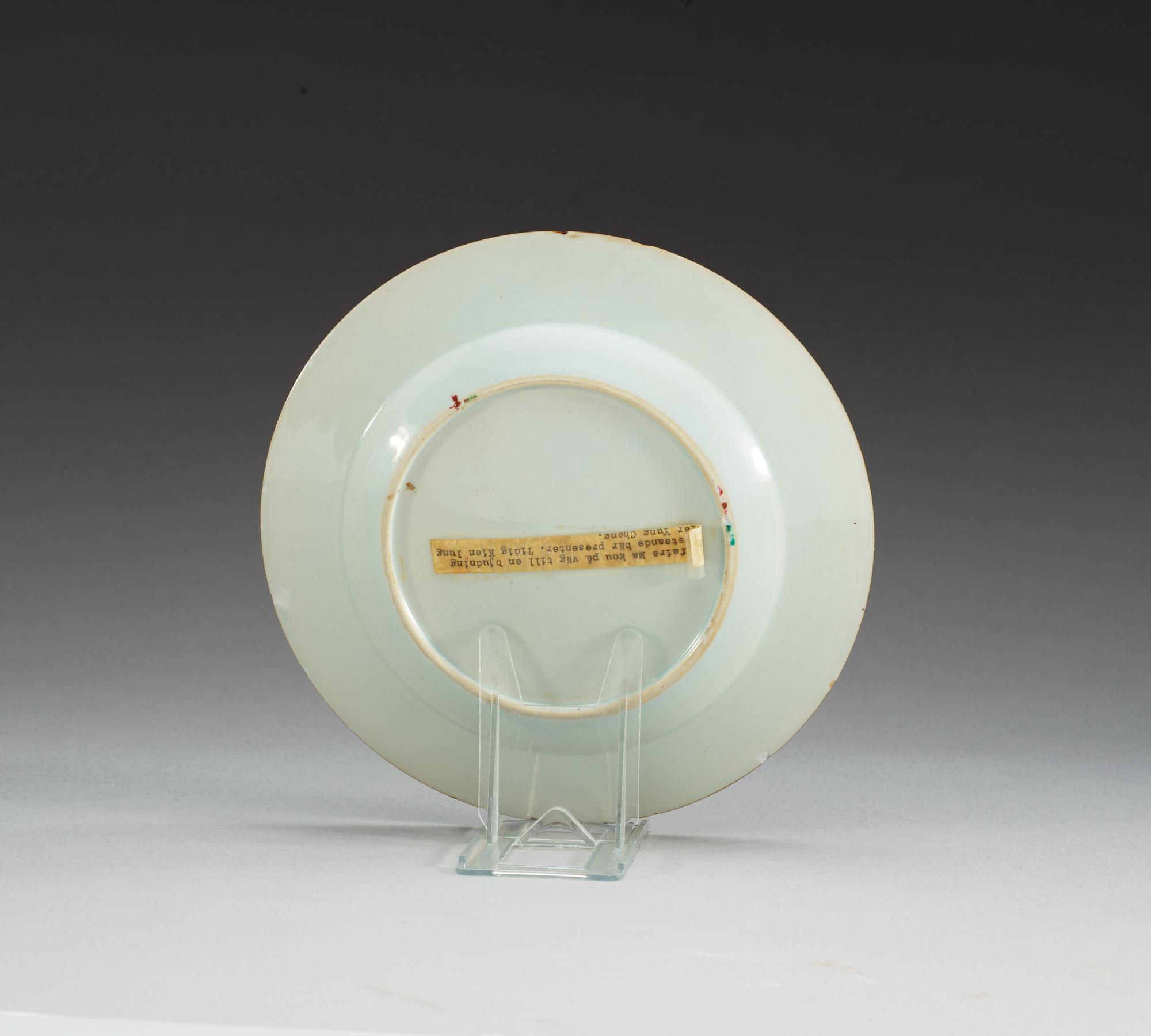 TALLRIK, kompaniporslin. Qing dynastin, Qianlong (1736-95).