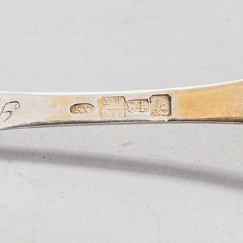 A set of six parcel-gilt silver table spoons, maker's mark of Anton Chevarzin and Maksim Funtikov, Moscow, Russia 1854.