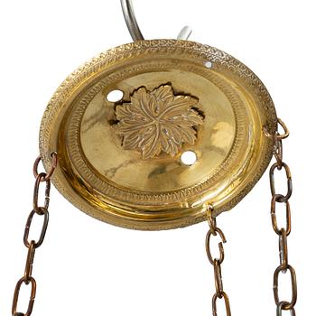 A Swedish Empire gilt brass six-branch chandelier, early 19th century.