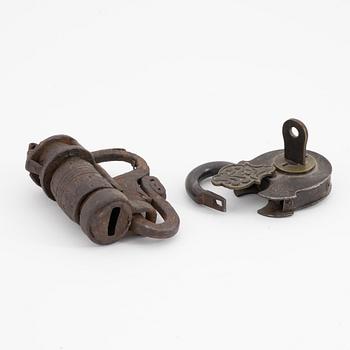 Two wrought-iron locks, 17th/18th century.