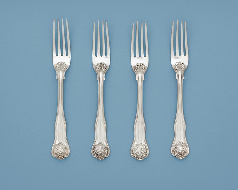 An English 19th century set of four silver table-forks, marked George Adams, London 1846.
