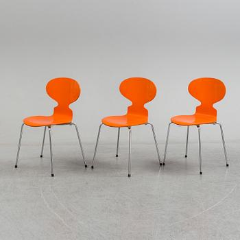 ARNE JACOBSEN, stolar, 3 st, "Myran", Fritz Hansen, Danmark, 1980.