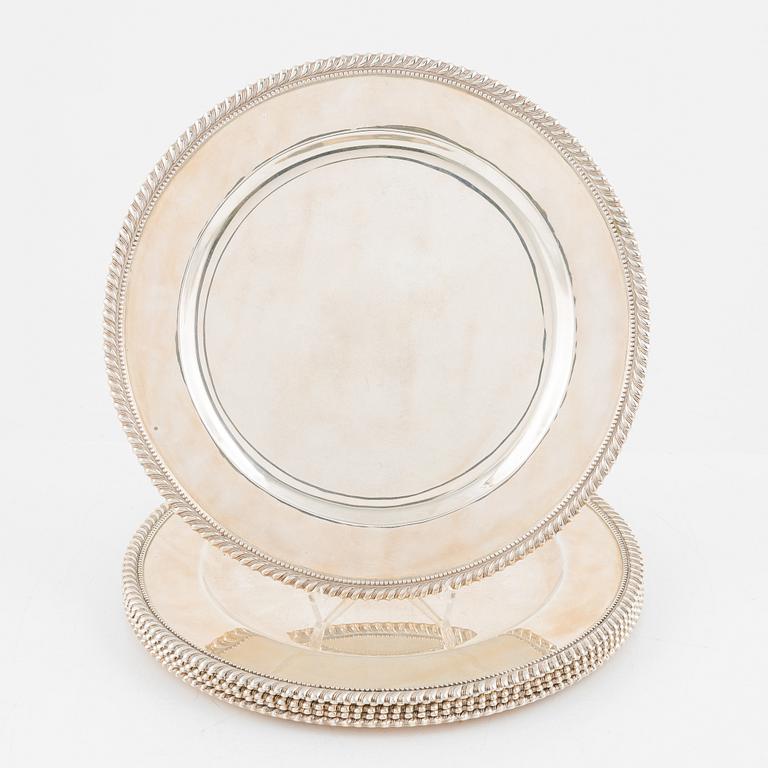 Alfredo Ortega, 6 st undertallrikar, sterling silver, Mexiko 1900-tal.