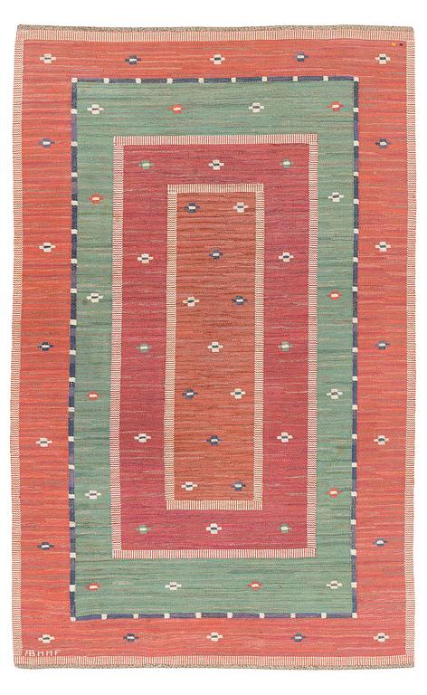 Märta Måås-Fjetterström, matta, "Röda Bårdmattan med grönt", rölakan, ca 282 x 178 cm, signerad AB MMF.