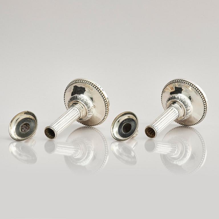 A pair of 18th century silver candlesticks, marks of Petter Eneroth, Stockholm 1786.