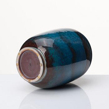 Berndt Friberg, a turquoise and burgundy glazed stoneware vase, Gustavsberg Studio Sweden 1972.