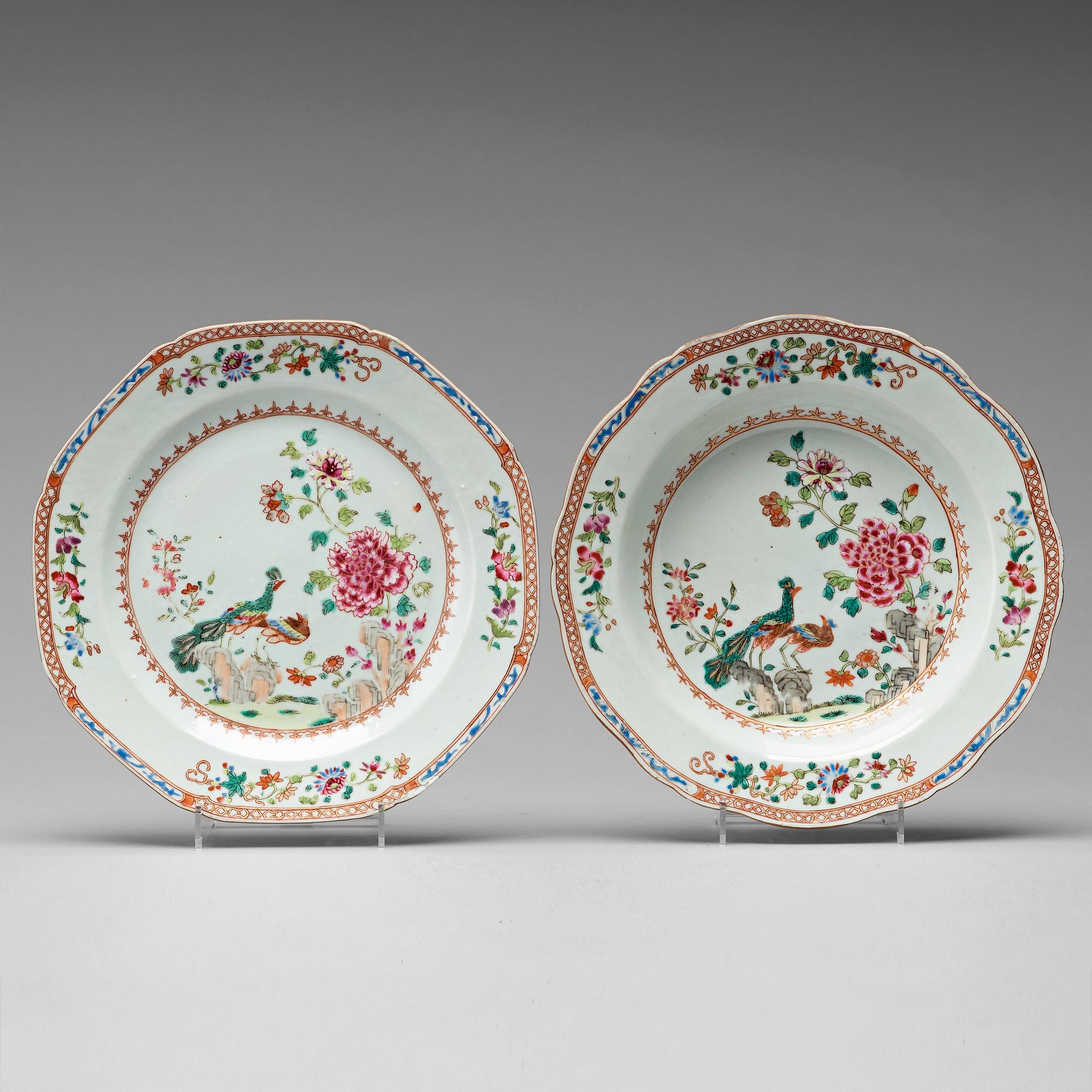 A set of ten 'Double Peacock' dishes, Qing dynasty, Qianlong (1736-95).