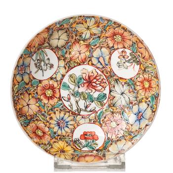 835. A chinese mille fiori plate, with underglaze blue mark, early 20th Century.