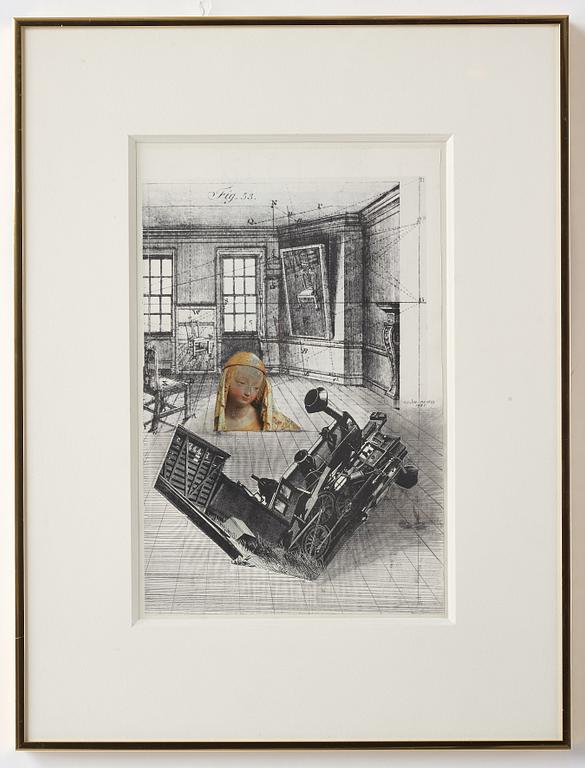 Endre Nemes, blandteknik med collage, signerad och daterad 1981.