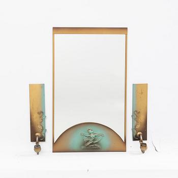 Mirror and a pair of wall lights, Zicu Metall, first half of the 20th century.