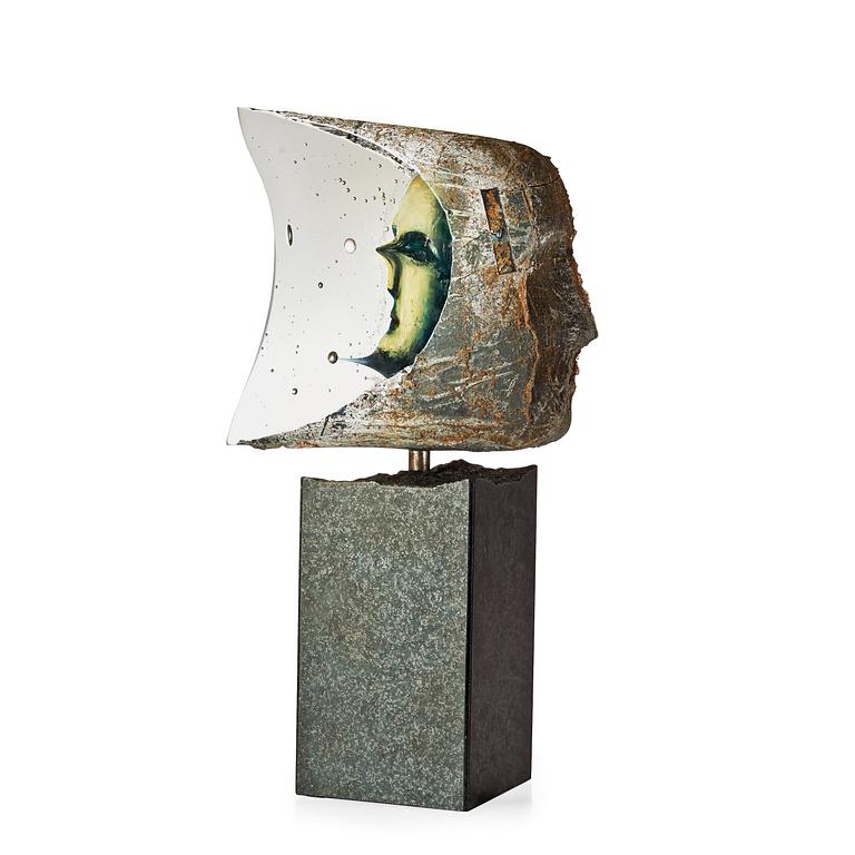 A unique Bertil Vallien sand cast glass sculpture, Kosta Boda 1999.