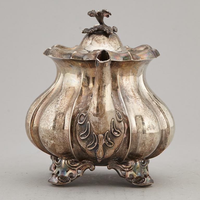 A silver coffee pot by Christian Hammer, Stockholm 1857.