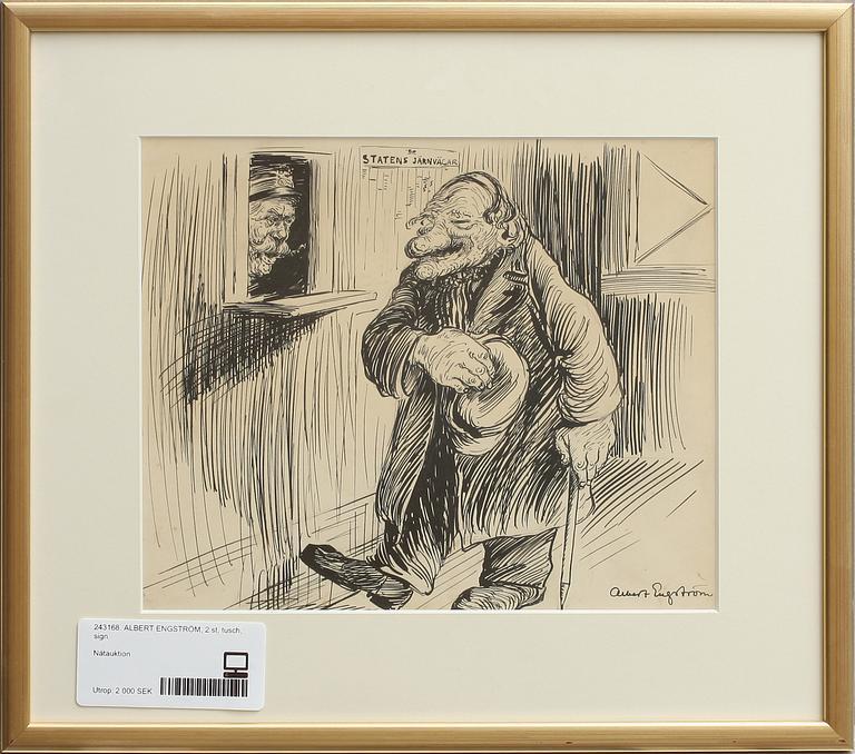 ALBERT ENGSTRÖM, tusch, 2 st, sign.