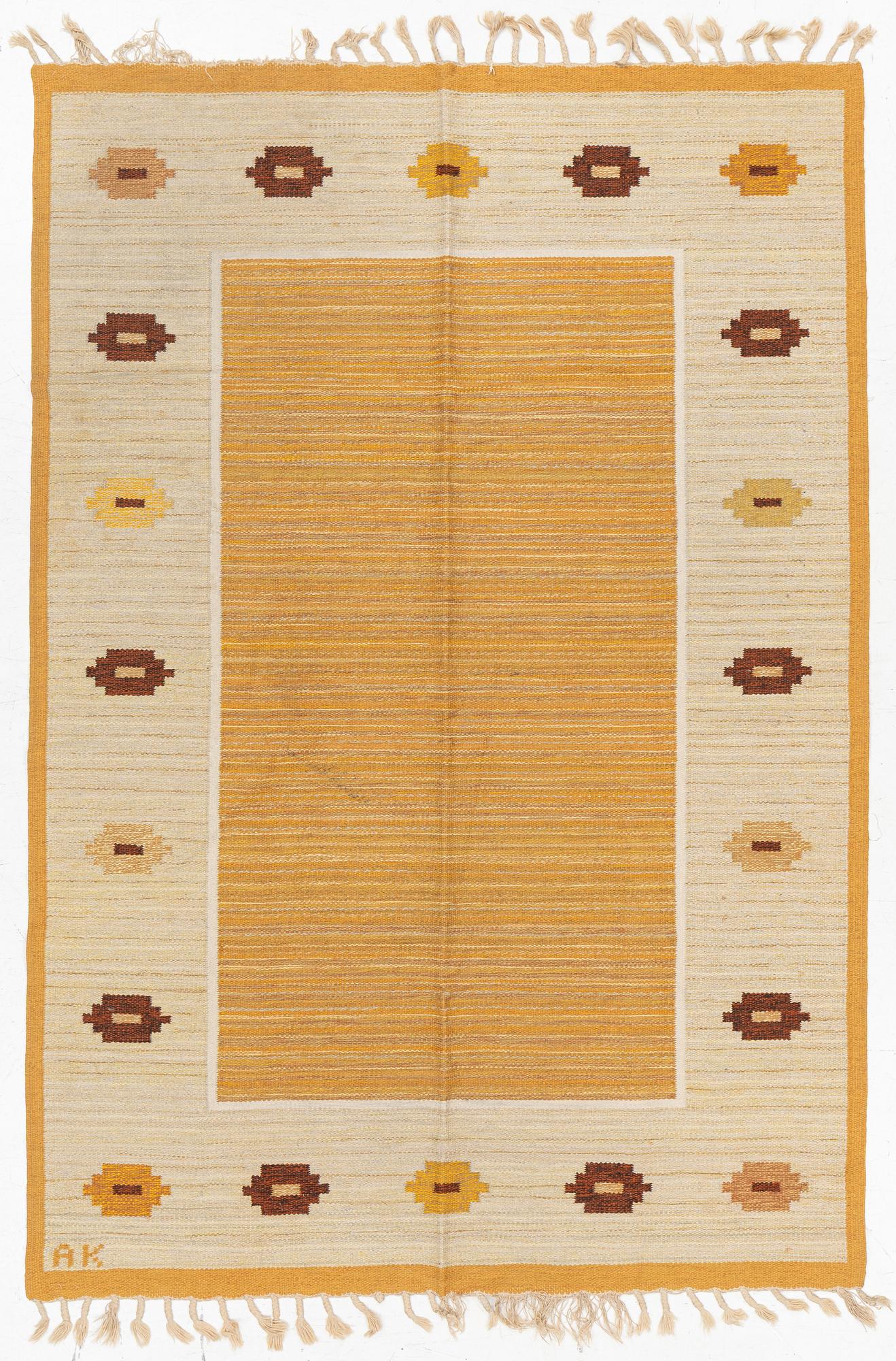 Aina Konge, attributed to, flat weave, signed AK, approx. 245 x 170 cm.