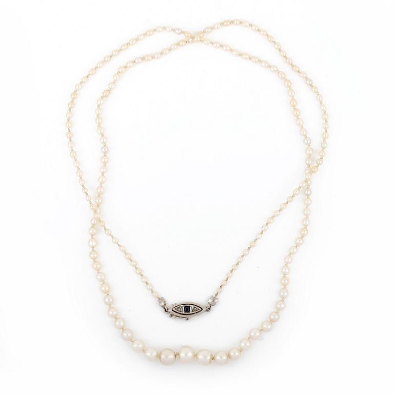 COLLIER, med odlade pärlor, lås i 14K guld med rosenslipade diamanter.
