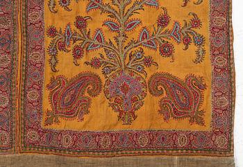 Embroidery, a pair, semi-antique Pateh Kirman, approx. 122 x 190 cm in total.