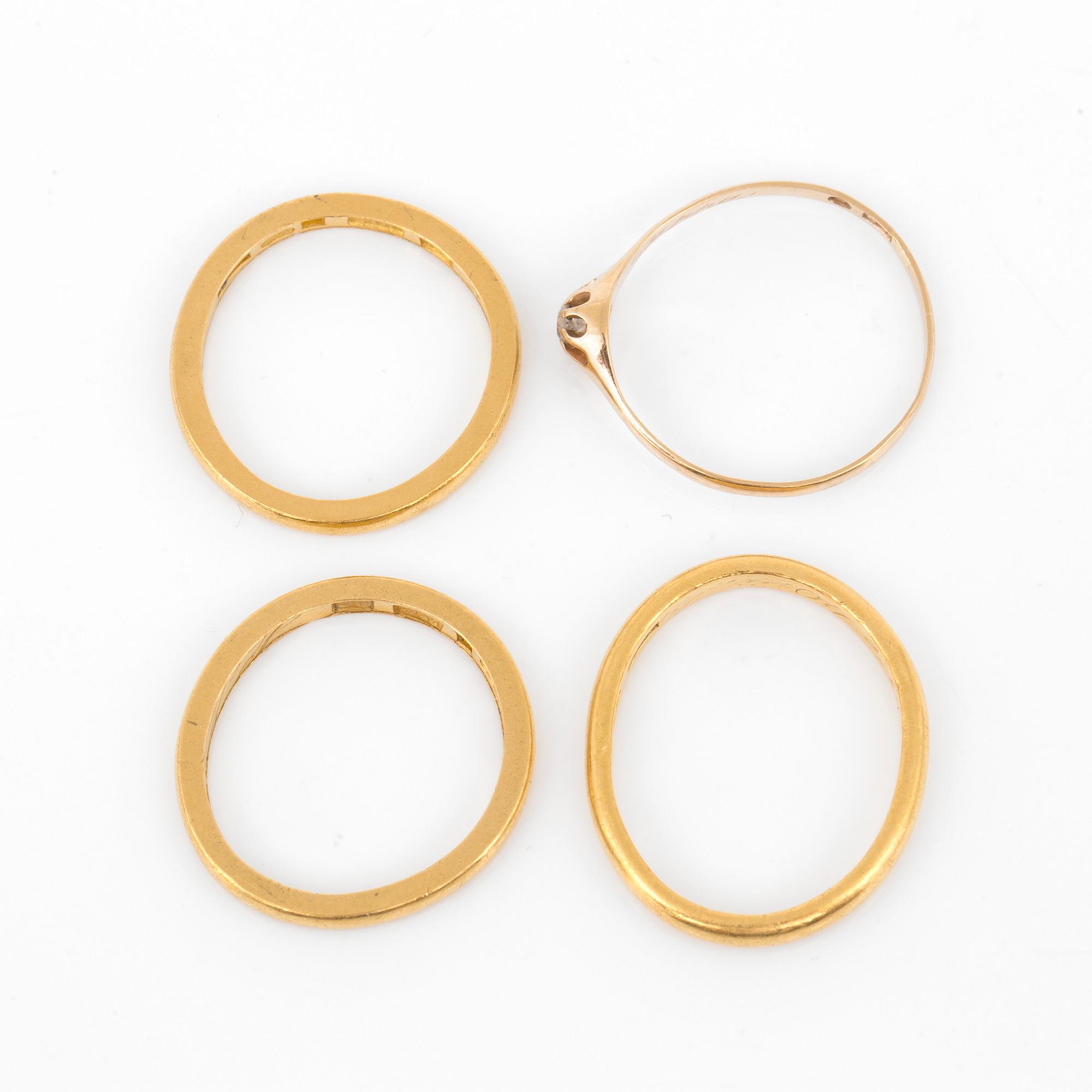 RINGAR, 4 st, en med gammalslipad diamant.