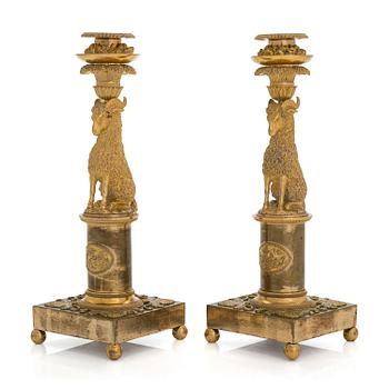 A pair of Empire ormolu candelabras, circa 1830.