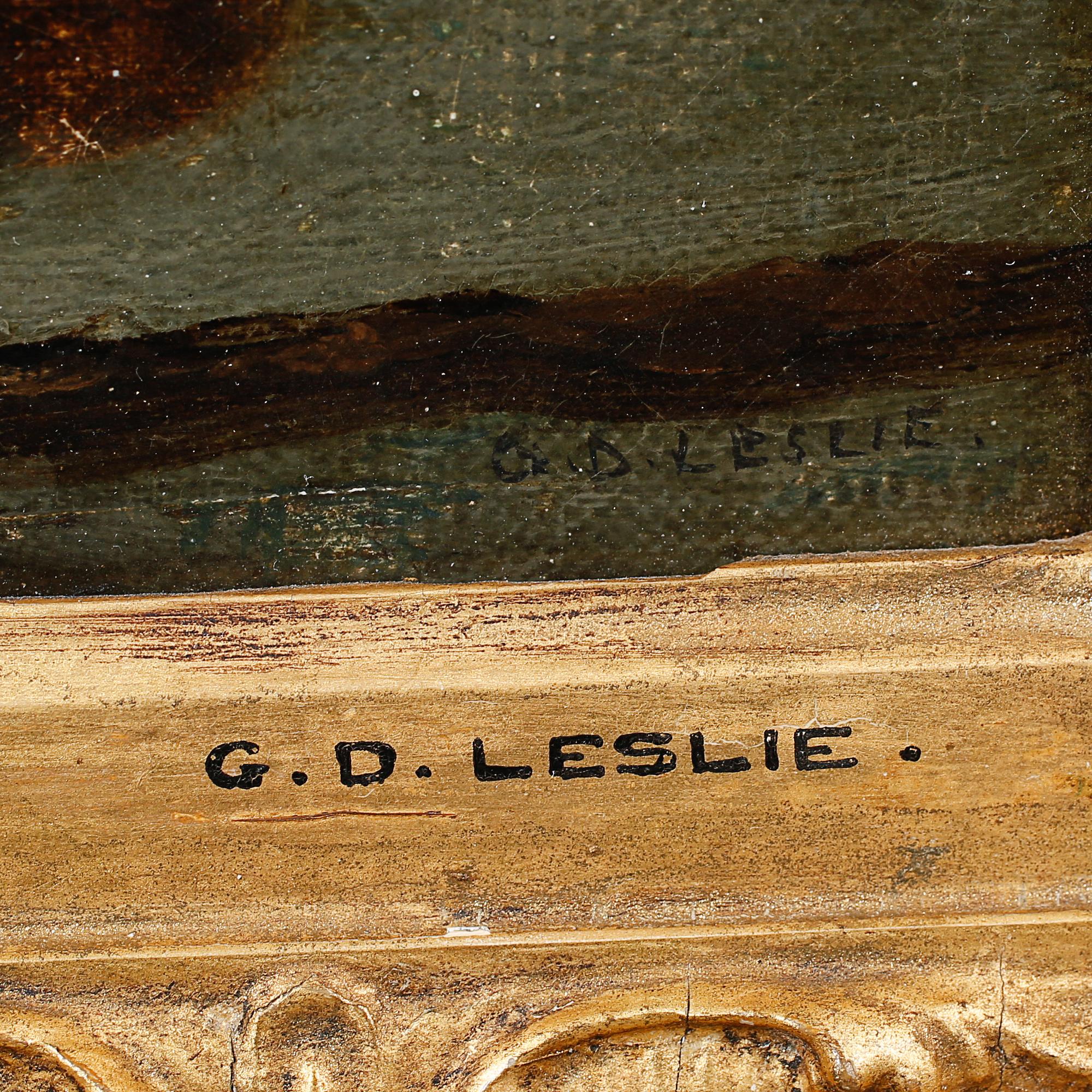 OKÄND KONSTNÄR, olja på duk, signerad Leslie, 1800-tal.