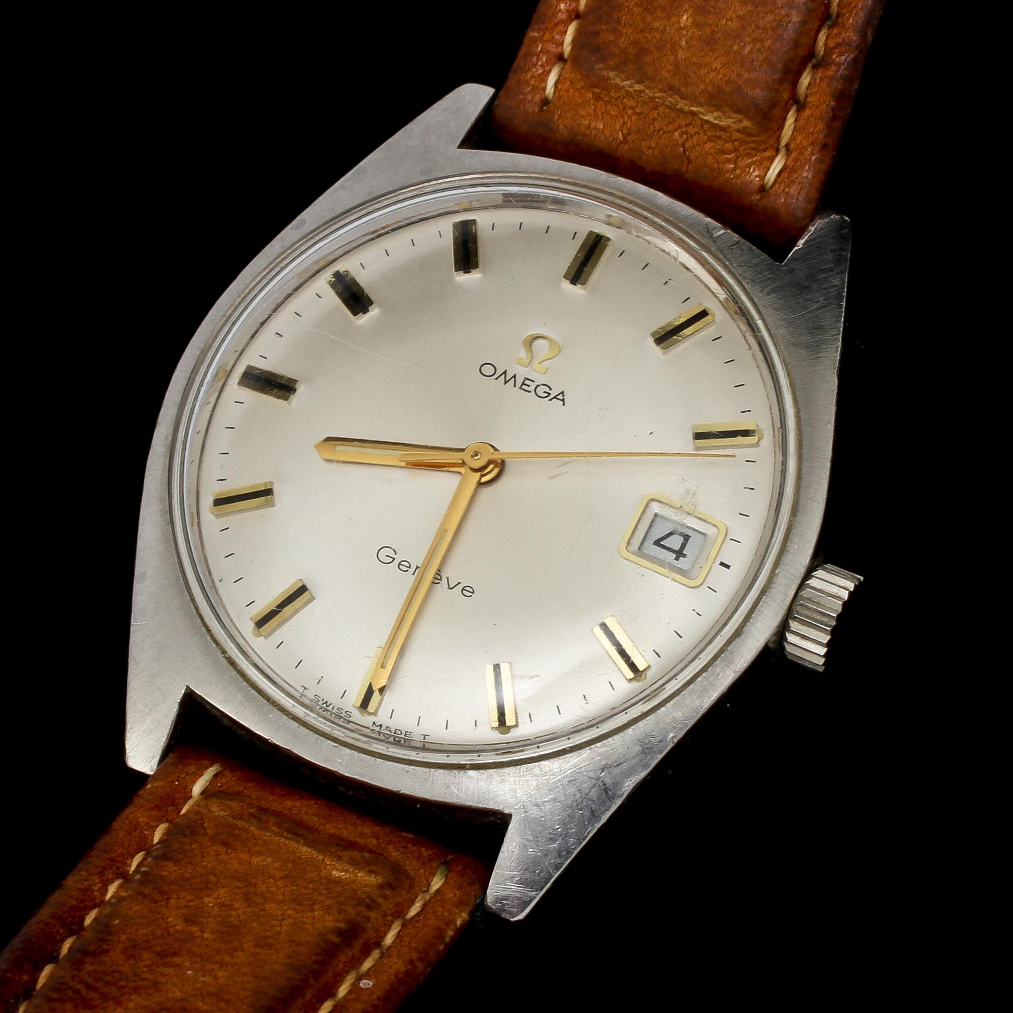 HERRARMBANDSUR, stål, Omega, Genéve, 1900-talets andra hälft. Vikt 42 g.