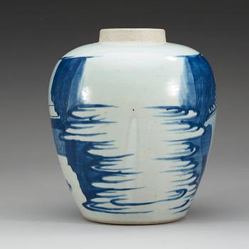 A blue and white Transitional jar, 17th Century.