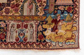 A semi-antique pictoral Tabriz rug, c. 250 x 160 cm.
