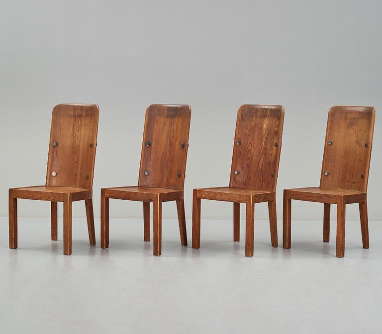 Axel Einar Hjorth, a set of 4 stained pine "Lovö" chairs, Nordiska Kompaniet, 1930's.