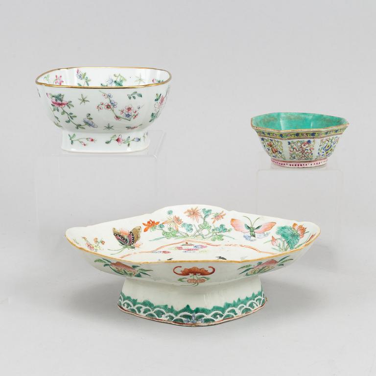 A group of three famille rose bowls, China, 20th Century.