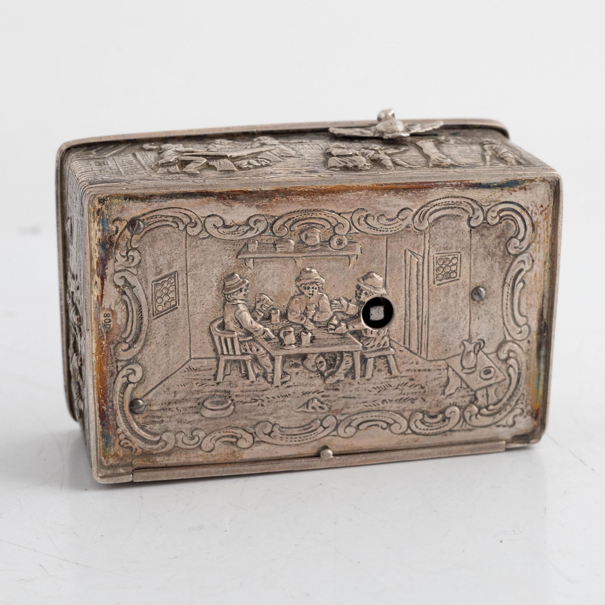A German rococo style silver-plate music box, 19th century.