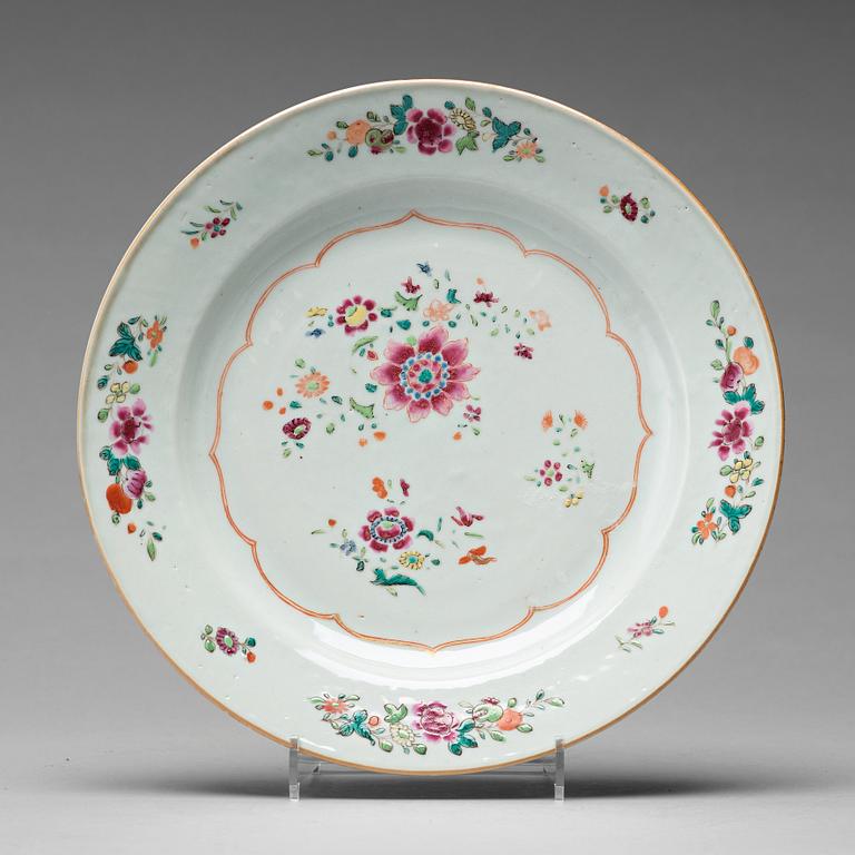 A set of 12 famille rose dinner plates, Qing dynasty, Qianlong (1736-95).