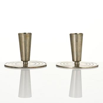 Ystad-Metall, a pair of candlesticks and a tray, 1938-42.