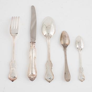 Cutlery, 52 pieces, silver, 40 pcs of model 'Olga' , Guldsmedaktiebolaget 1977-1980, and 4 19th-century spoons included.