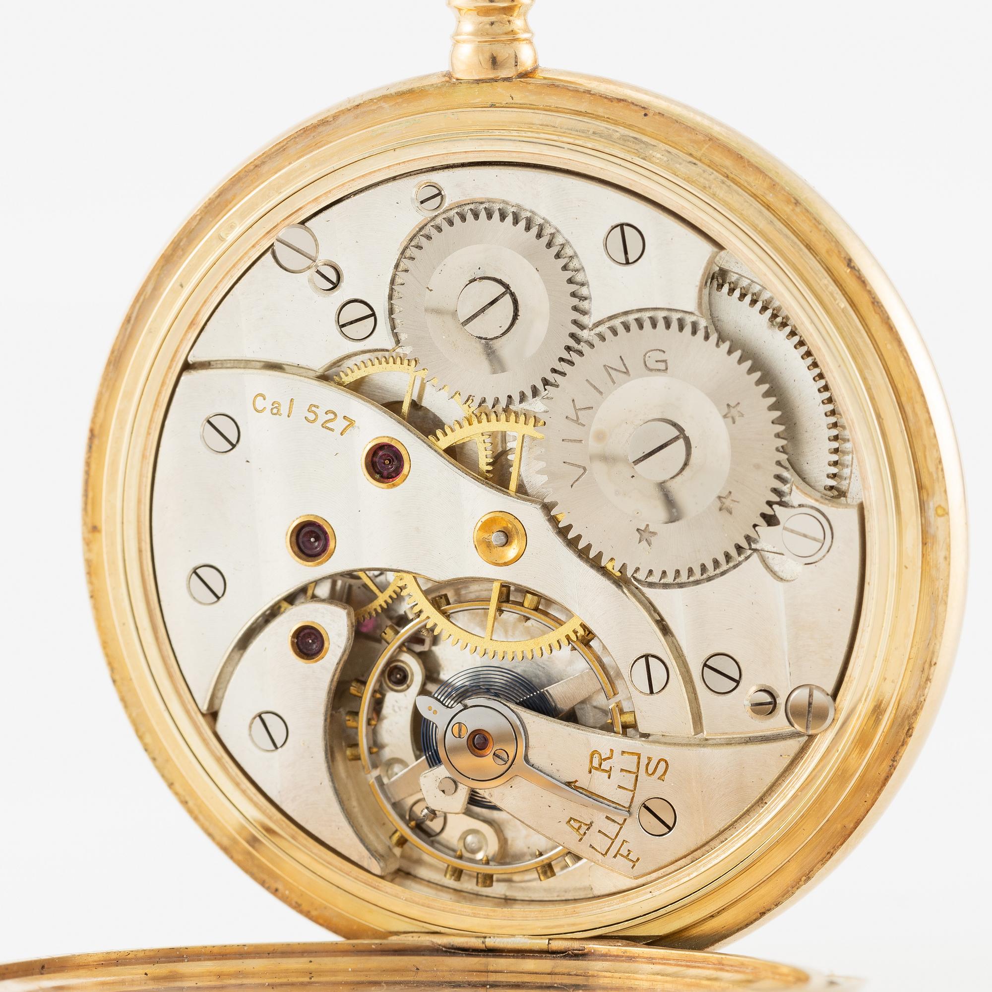 Pocket watch, 14K gold, Viking, hunter, 51.5 mm.